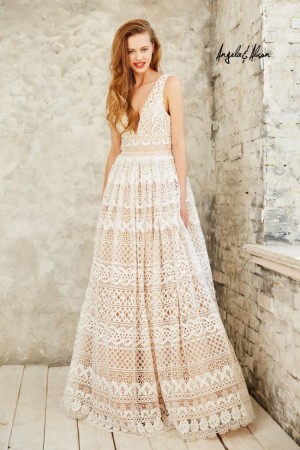 Angela and Alison 771004 Lace V Neck Gown