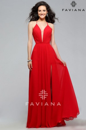 Faviana 7747 Plunging V Neck Evening Gown