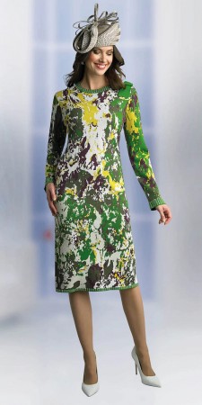 Lily and Taylor 777 Green Print Knit Church Dress