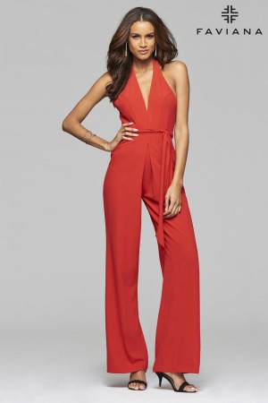 Faviana 7900 V Neck Halter Jumpsuit
