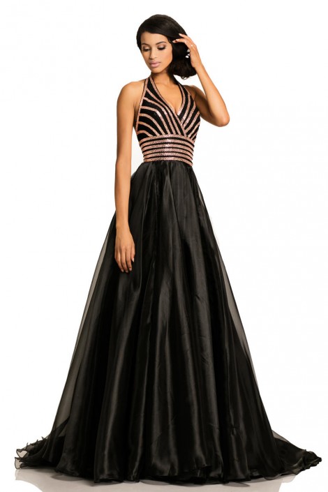 black and rose gold formal dress