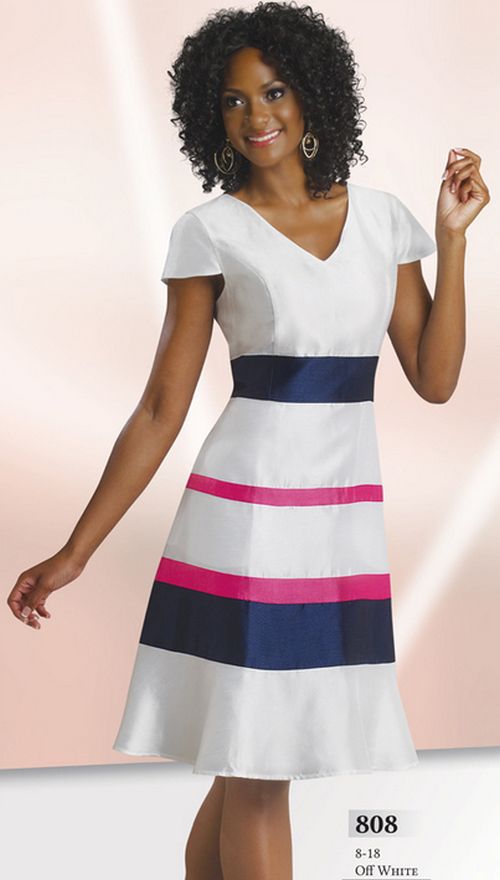 French Novelty Chancelle 808 Off White V Neck Dress