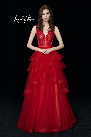 Angela and Alison 81025 Prom Gown with Sheer Ruffles