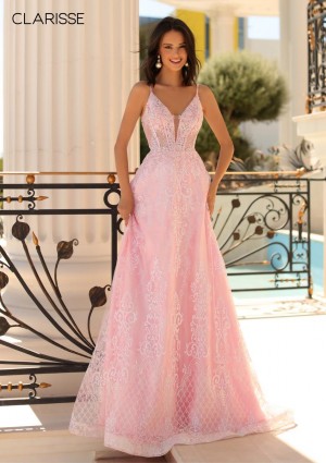 Clarisse 810465 Pink Glitter Lace Prom Dress