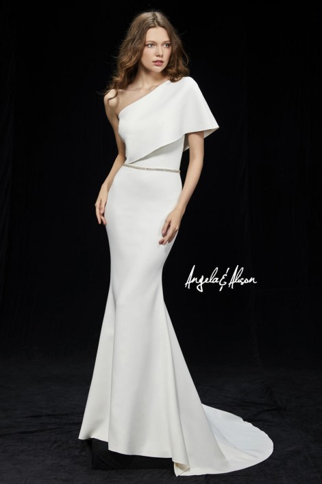 one shoulder draped gown