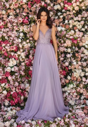 Clarisse 8153 Sheer Top V Neck Gown