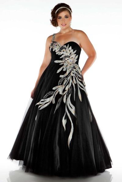 fabulouss 81851f by mac duggal one strap plus size ball gown french ball gown for plus size
