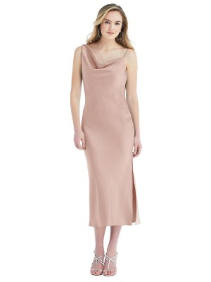 Dessy Social 8204 Asymmetric Cowl Neck Midi Dress