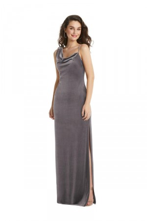 Dessy Social 8213 Draped Neck Velvet Bridesmaid Gown
