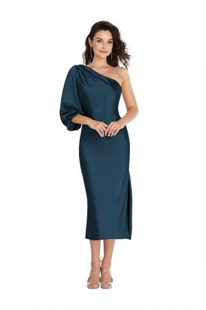 Dessy Social 8215 One Shoulder Midi Bridesmaid Dress