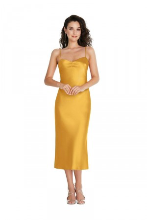 Dessy Social 8220 Shirred Sweetheart Midi Bridesmaid Dress
