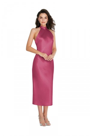Dessy Social 8222 Scarf Tie Halter Midi Bridesmaid Dress