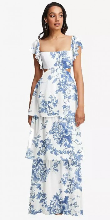 Dessy Social 8232 Flutter Sleeve Tiered Bridesmaid Dress