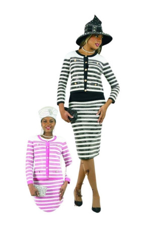 Lily and Taylor 839 Ladies Stripe Knit Church Suit