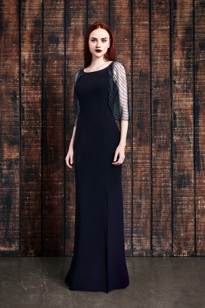 Daymor 861 Draped Sheer Sleeve Mothers Dress