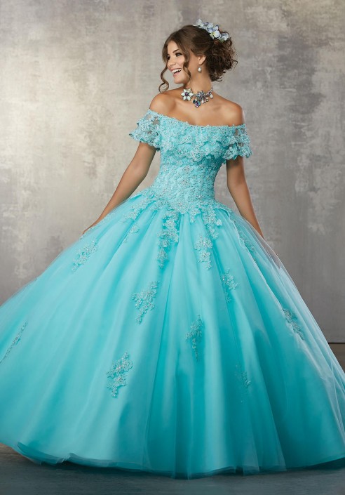 blue off the shoulder quinceanera dresses