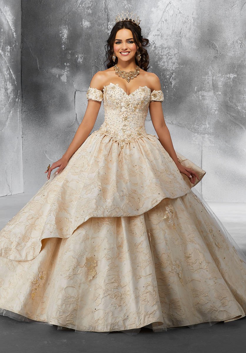 Vizcaya 89193 Brocade Quince Dress With Removable Sleeves French