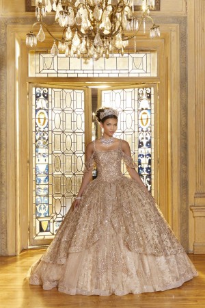 Size 12 Gold Vizcaya 89346 Sparkling Cold Shoulder Quince Gown