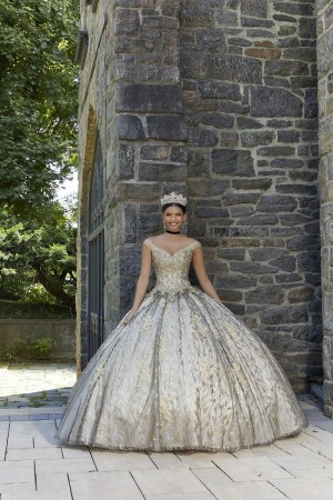Vizcaya 89347 Glitter Quinceanera Dress with Cape