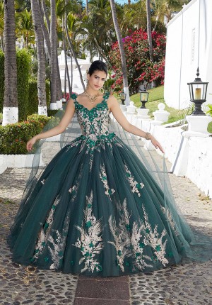 Vizcaya 89362 Gilded Quinceanera Dress with Cape