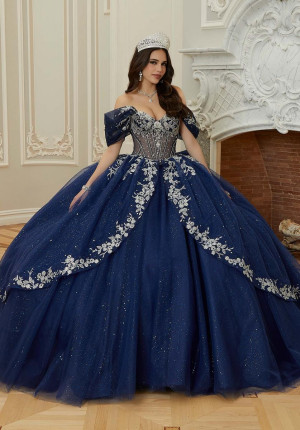 Vizcaya 89480 Elegant Celestial Shimmer Quince Dress