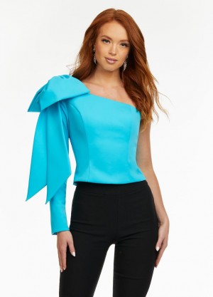 Ashley Lauren 9004 One Long Sleeve Bow Top