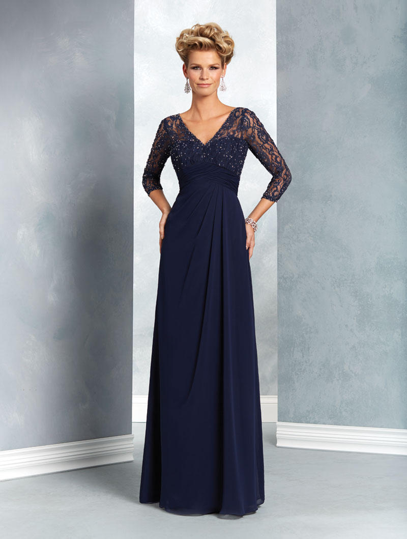 Alfred Angelo 9053 MOB Gown with Sheer Sleeves: French Novelty