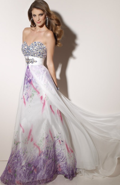 white and lilac dress