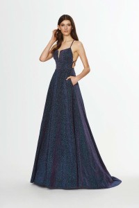 Angela and Alison 91078 Knit Shimmer Lace Up Back Gown