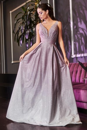 Ladivine 9174 Shimmering Pleated Top Gown