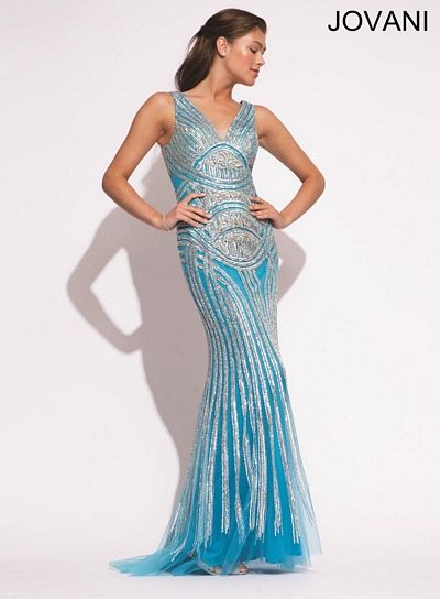 Jovani 92001 Formal Dress with Tulle Overlay: French Novelty