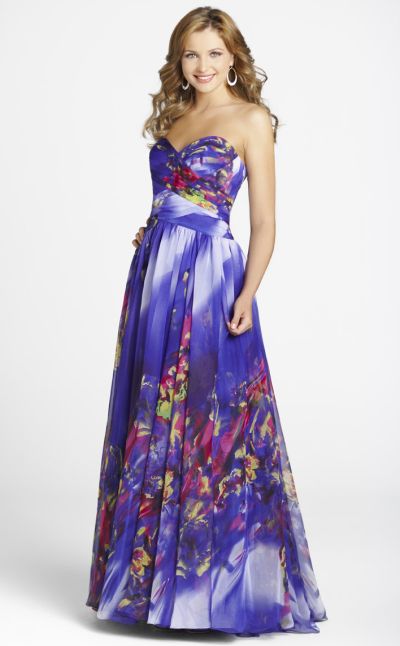 Purple Floral Print Chiffon Blush Formal Dress 9217 - French Novelty