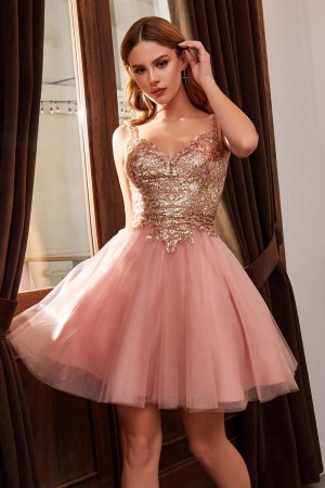 Ladivine 9239 Sequin Top Short Party Dress