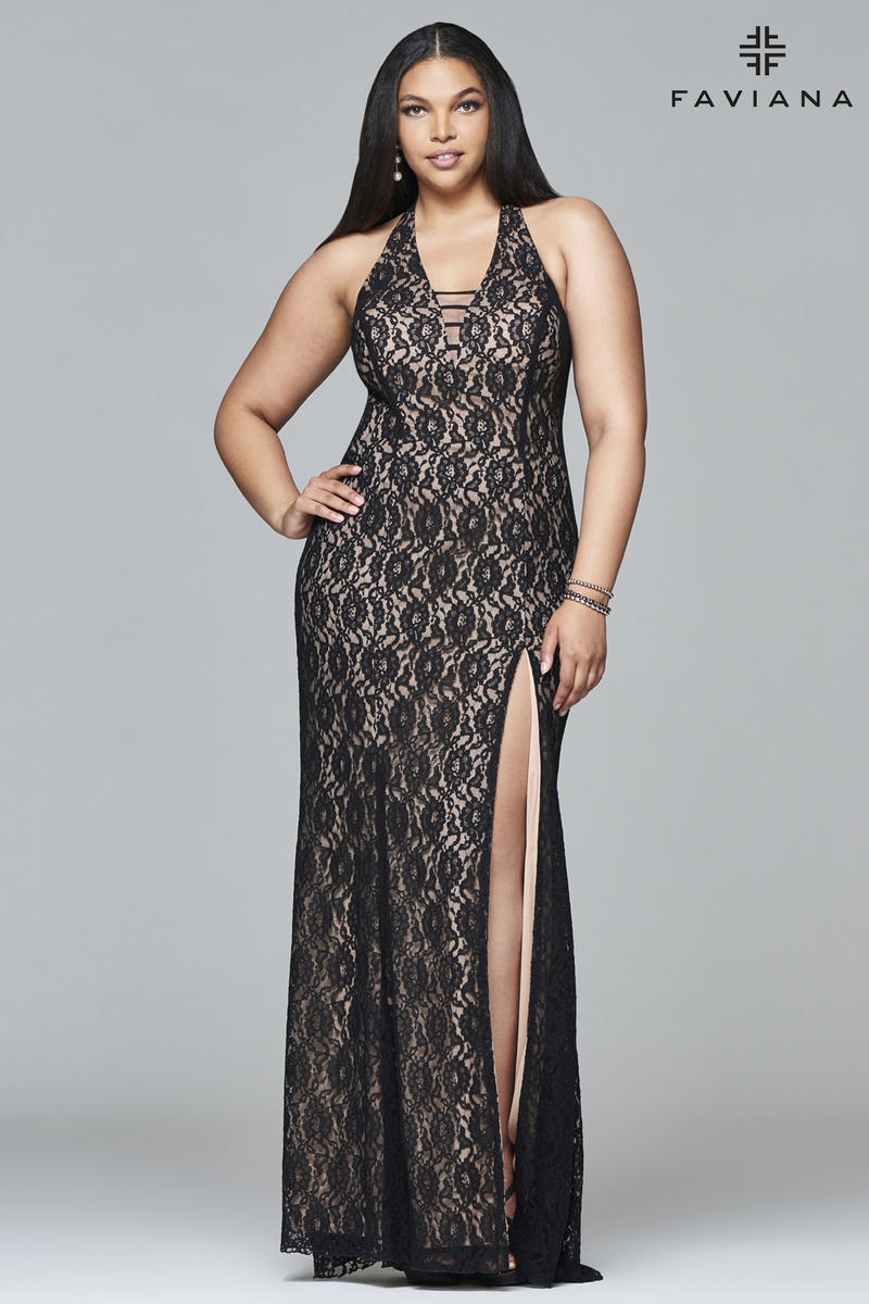 Faviana Curve 9398 Lacey Plus Size Gown: French Novelty