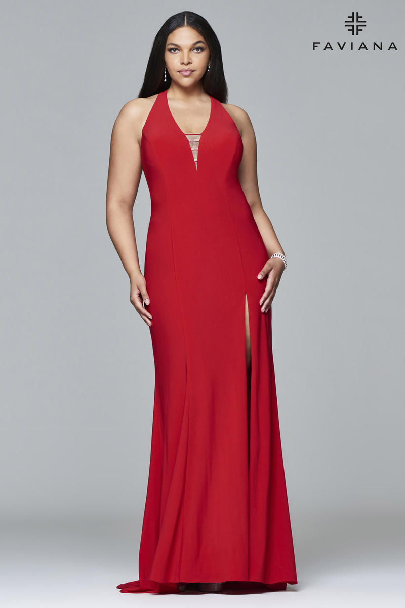 Faviana Curve 9402 Deep V Plus Size Dress: French Novelty