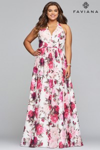 Faviana Curve 9468 Plus Size Floral Prom Dress
