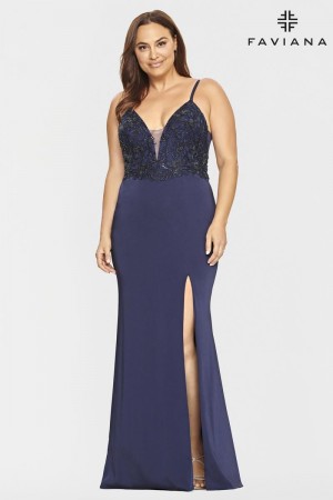 Faviana Curve 9536 V Neck Plus Size Prom Dress