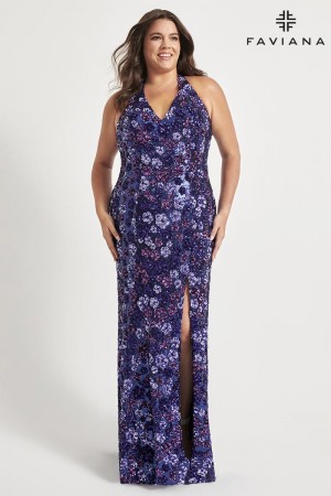 Faviana Curve 9560 Plus Size Sequin Halter Gown