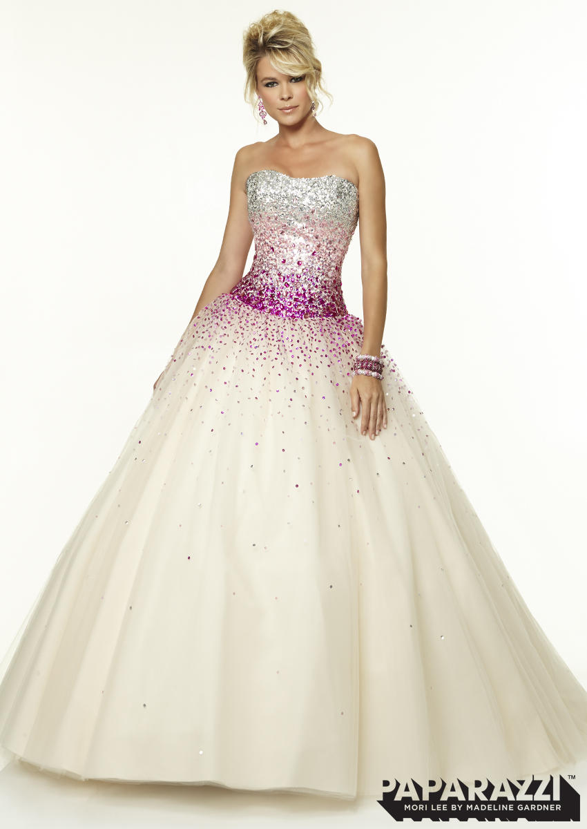 French Novelty Mori Lee Paparazzi 97044 Ombre Beaded Ball Gown
