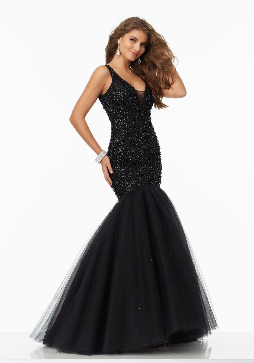 French Novelty Morilee Prom 99070 Deep V Mermaid Dress