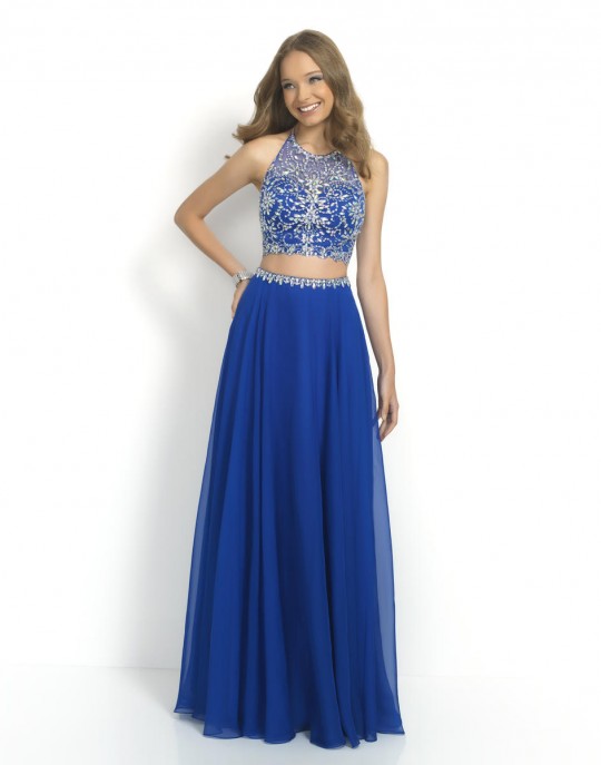 Blue Halter Prom Dress