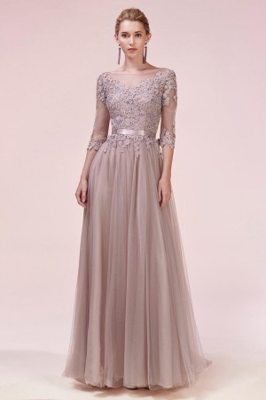 Andrea and Leo A0571 Dusty Floral Sheer Sleeve Gown