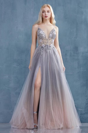 Size 12 Smoky Blue Andrea and Leo A0850 Dreamer Floral Prom Dress