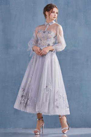 Andrea and Leo A0862 Sheer Tea Length Prom Dress