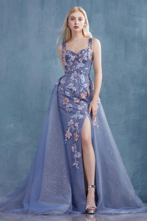 Size 8 Paris Blue Andrea and Leo A0894 Night Rose Beaded Prom Dress