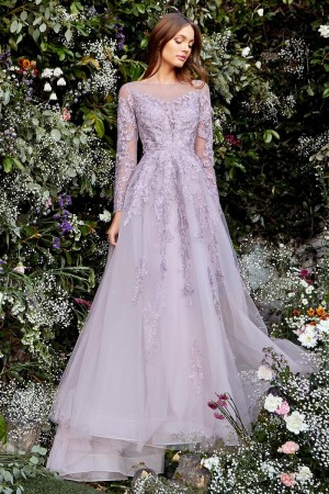 Andrea and Leo A1024 Sheer Lace Long Sleeve Gown