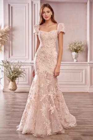 Andrea and Leo A1025 Puff Sleeve Lace Mermaid Gown
