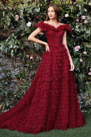 Andrea and Leo A1032 Off Shoulder Ruffled Gown