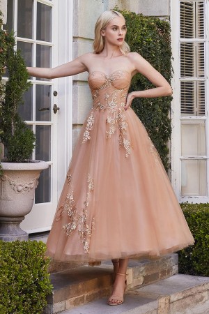 Andrea and Leo A1114 Rose Gold Tea Length Dress