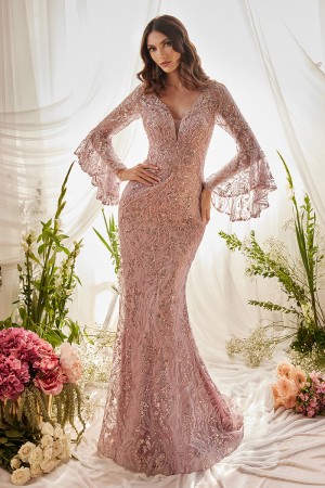 Andrea and Leo A1120 Glitter Trickle Bell Sleeve Gown